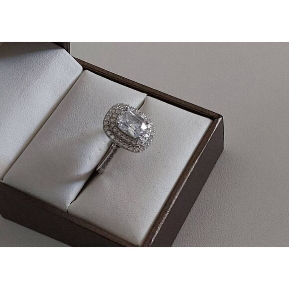 Genuine Diamond Simulant 5.15 Ct. Cushion & Round Triple Halo Engagement Ring #8 - Picture 2 of 4